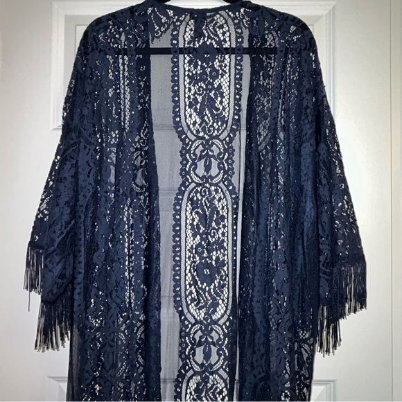 New, G.I.L.I Lace Fringe Open Front Duster - Picture 8 of 8